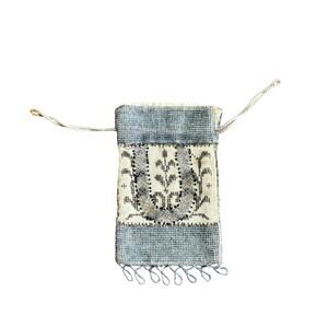 Antique 1920s Micro Beaded Grey & Beige Purse Hand Bag Drawstring Flapper AS IS